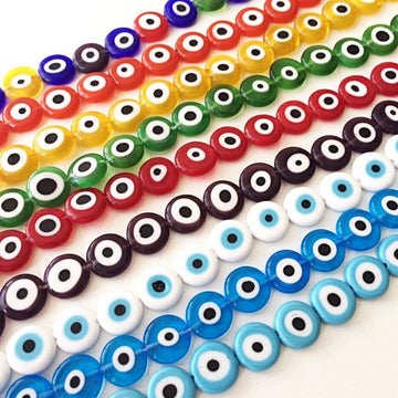 12mm flat round evil beads- Turkish evil eye- strand for red, yellow,