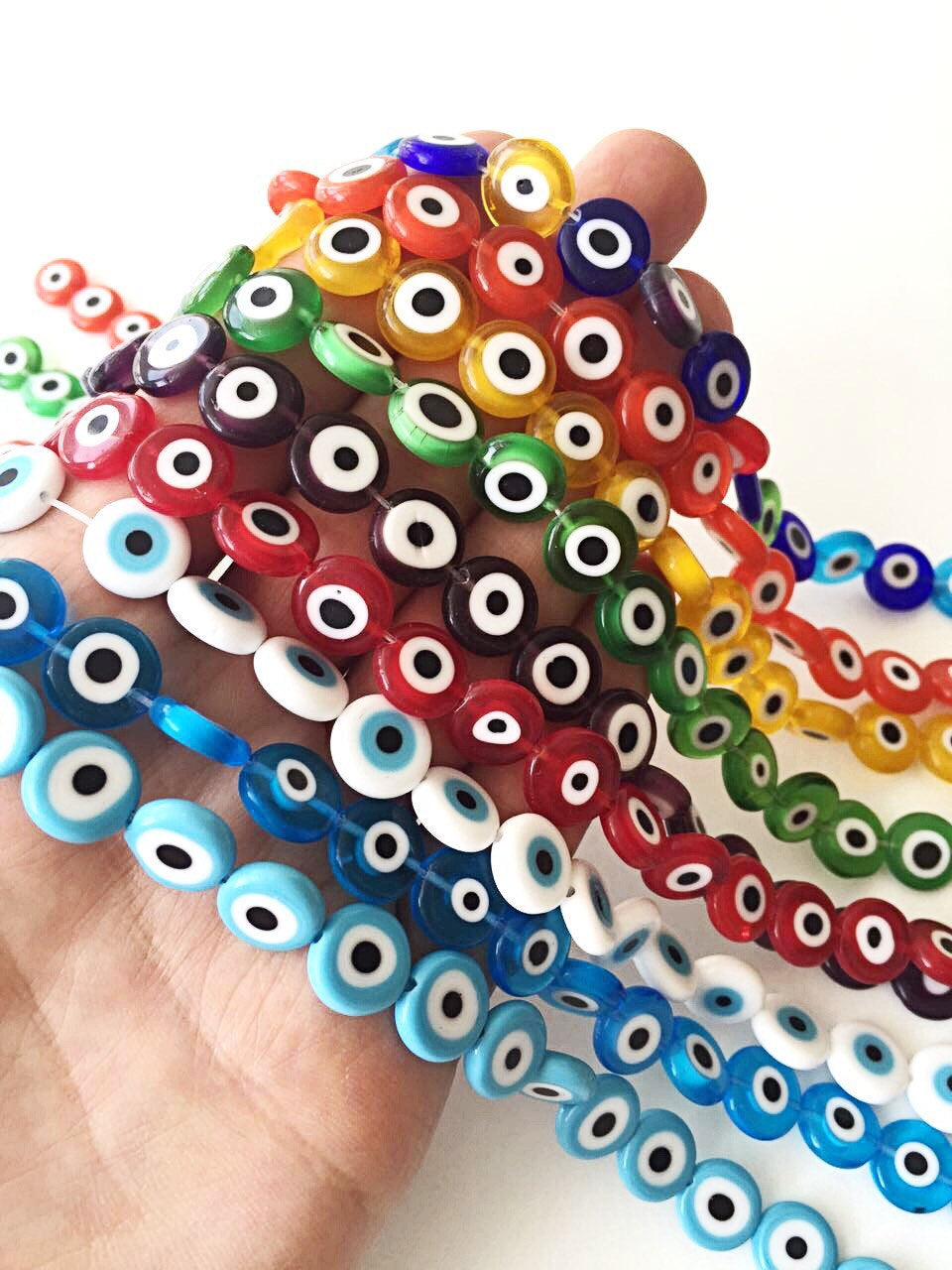 12mm flat round evil beads- Turkish evil eye- strand for red, yellow,