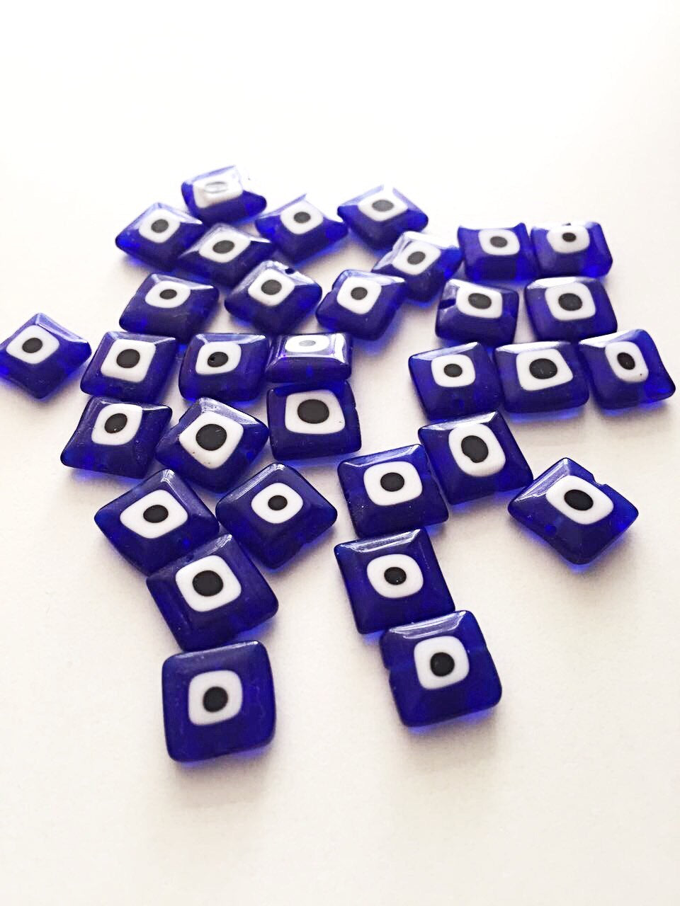 Flat square glass evil eye 10mm - beads for jewelry