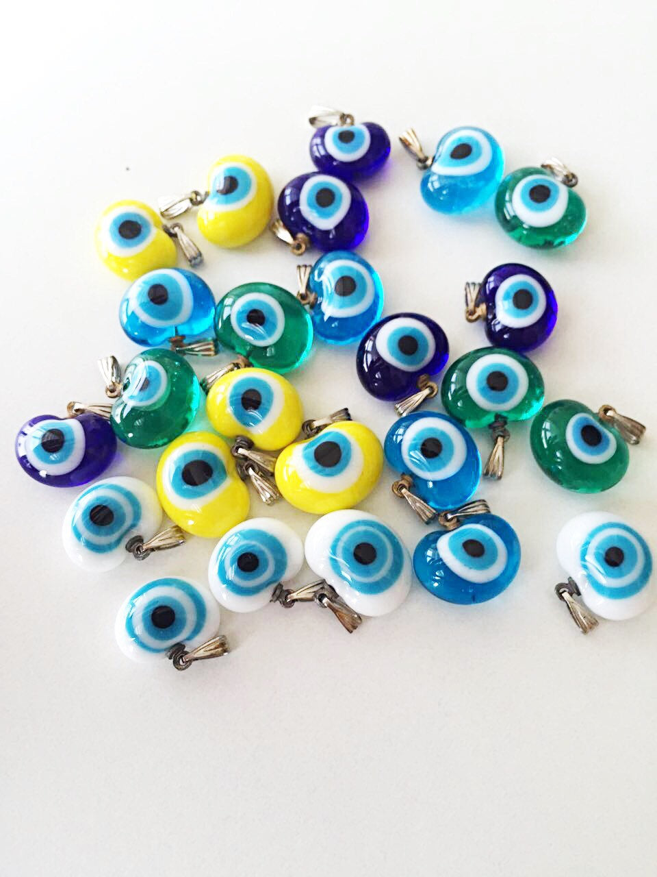 5 pcs glass evil eye charms, translucent opaque evil eye pendants