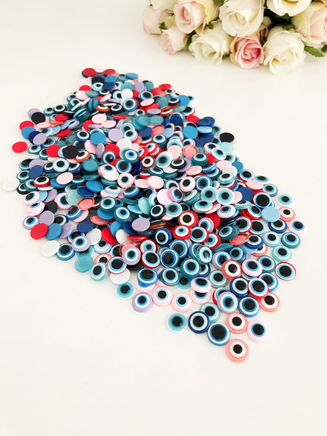 Evil Eye Flat Back Resin Cabochons Beads, 10mm