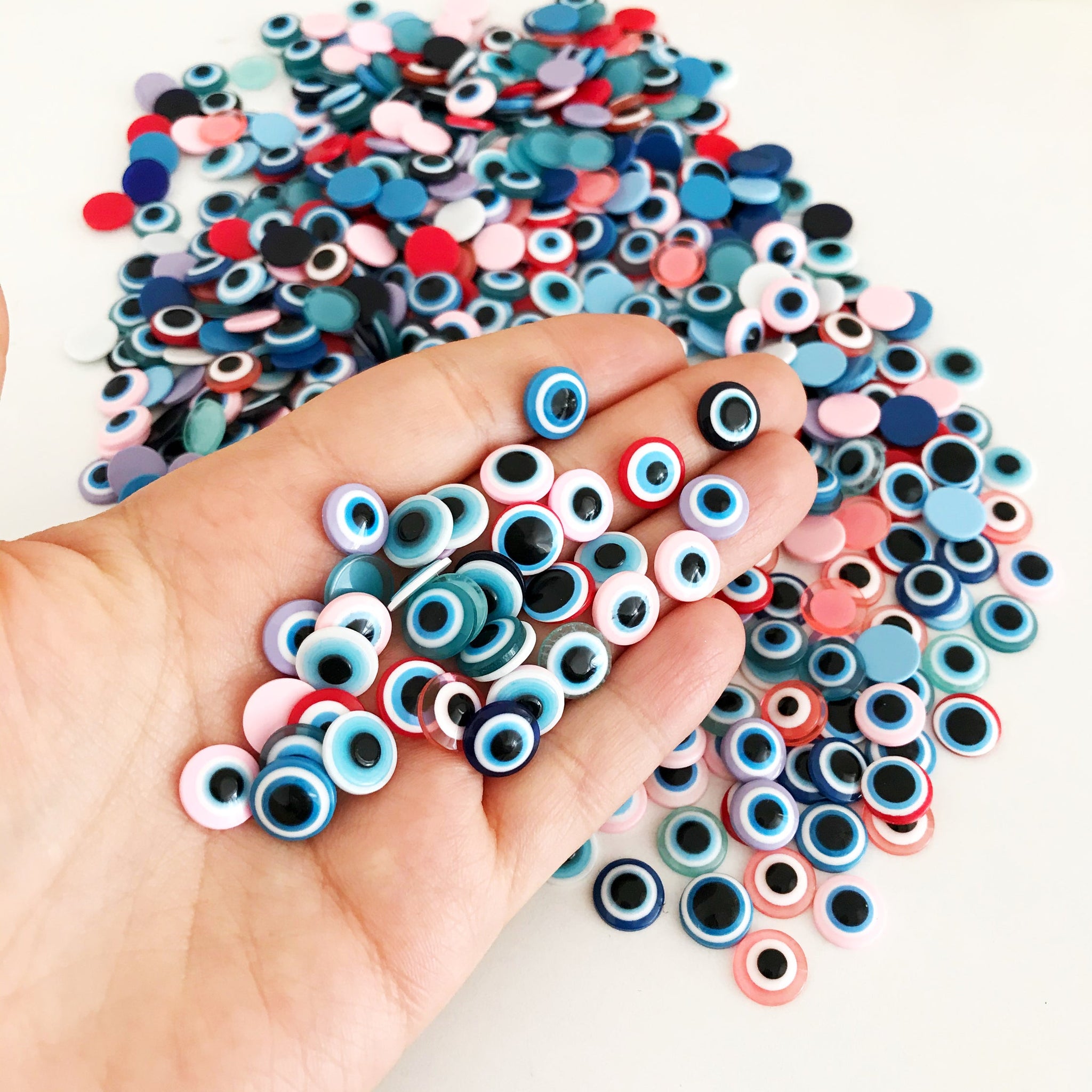 Evil Eye Flat Back Resin Cabochons Beads, 10mm