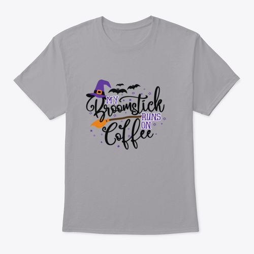 My Broomstick Runs On Coffee - Halloween T-shirt Design