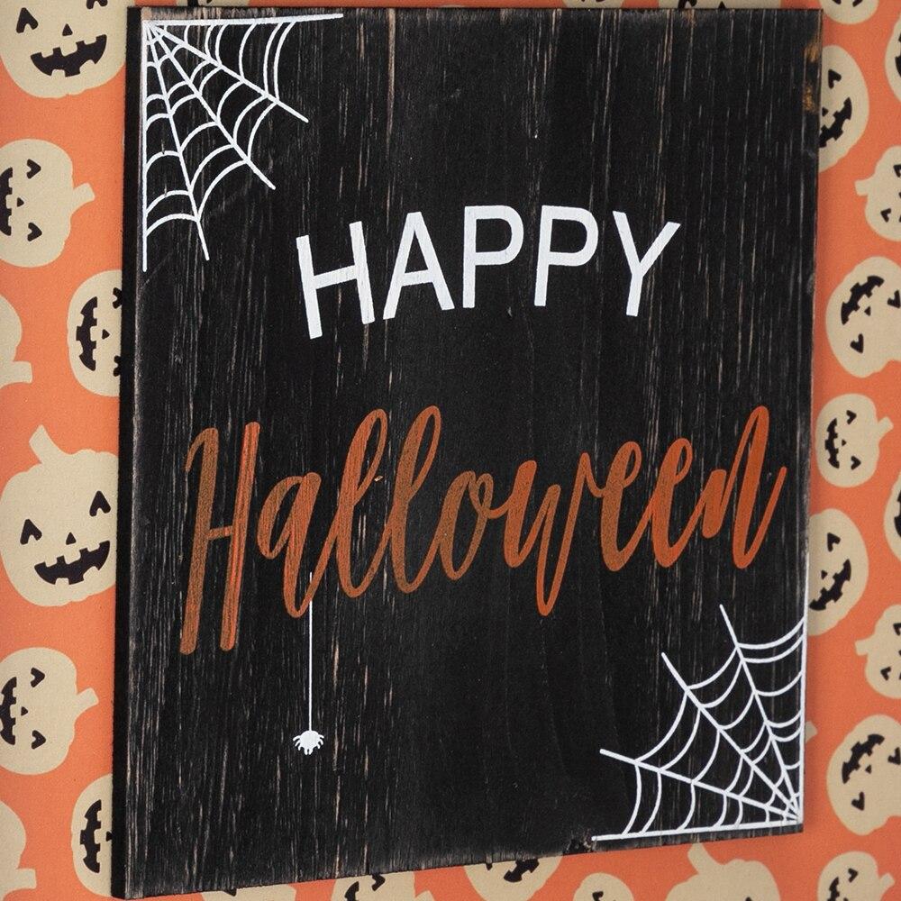 Halloween wood wall sign Happy Pumpkin smiley with orange bottom
