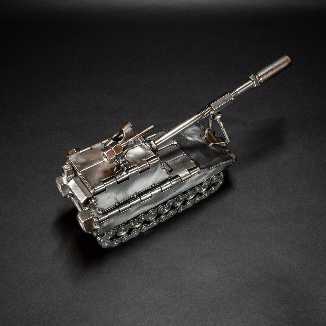Scrap Metal Paladin Tank Figurine, Steel Military Tank, Nuts and Bolts
